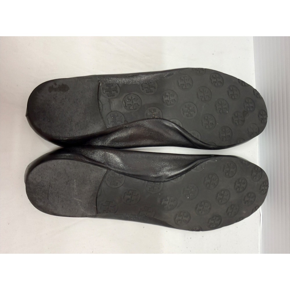 Tory Burch Reva Black Leather Gold‎ Logo Medallion Ballet Flats 11 - Picture 11 of 13
